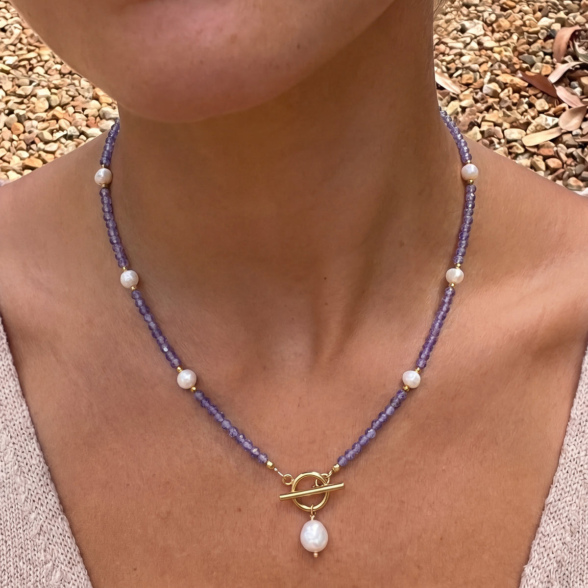 Lavender Amethyst Pearl Necklace
