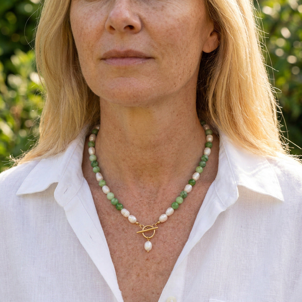 Sage Jade Pearl Necklace