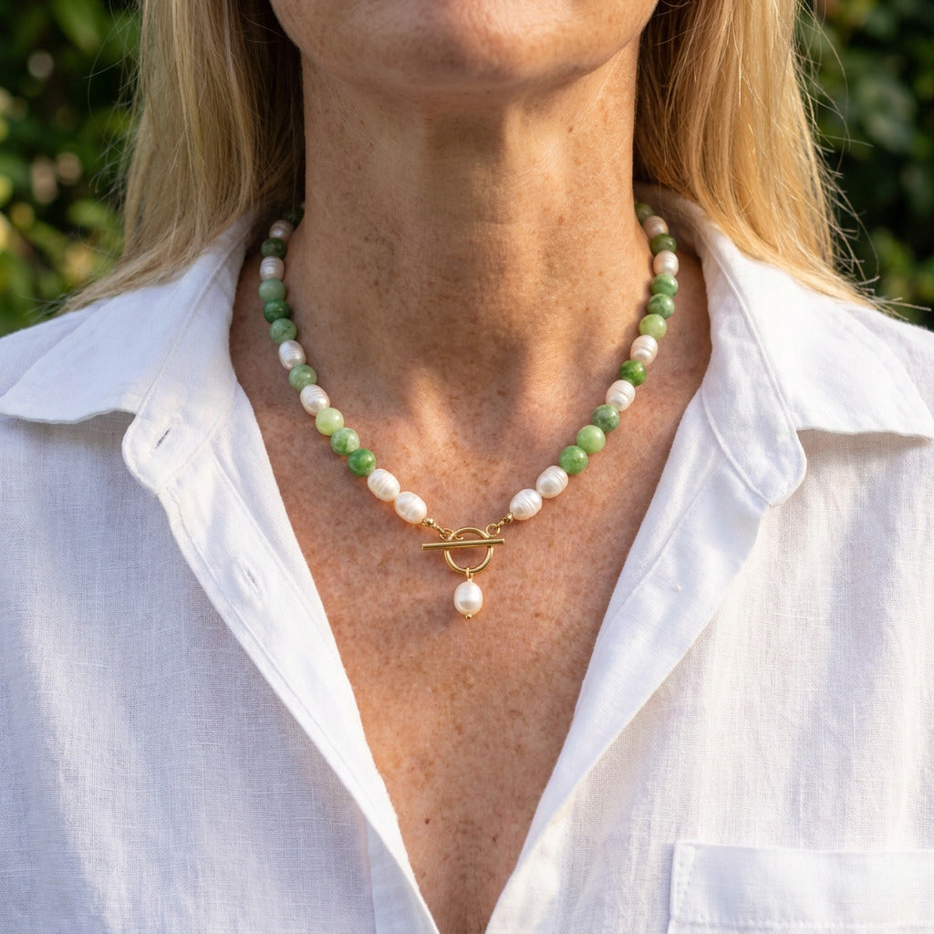 Sage Jade Pearl Necklace