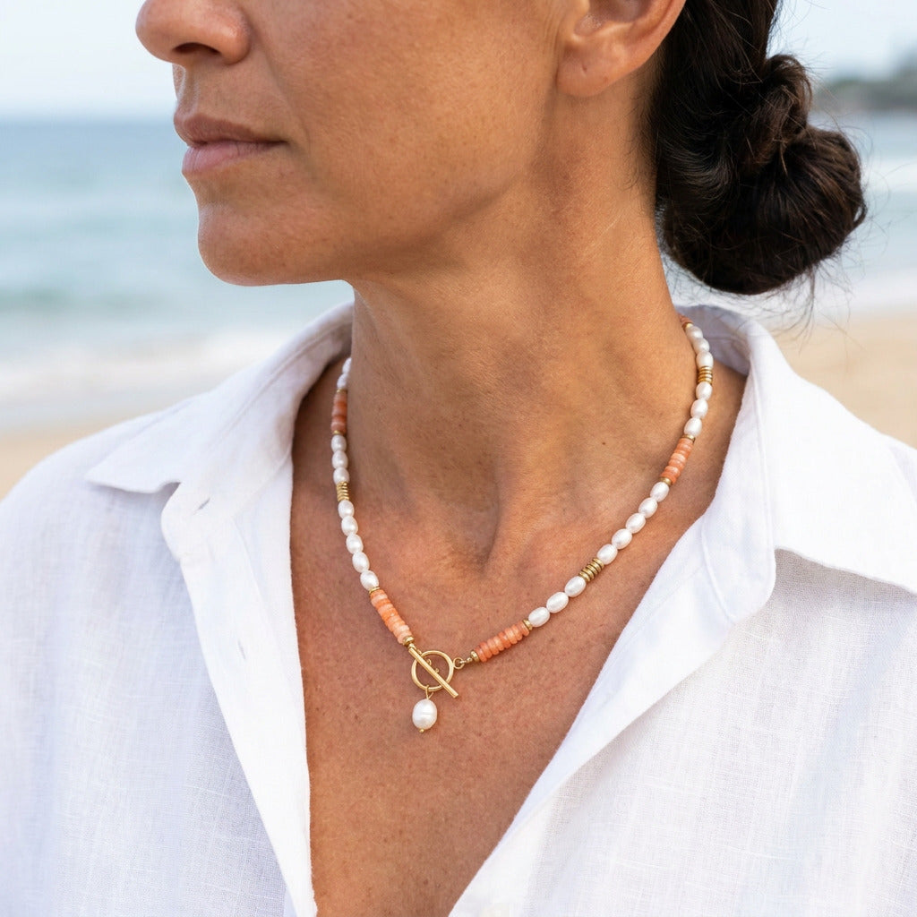 Sunrise Pearl Carnelian Necklace