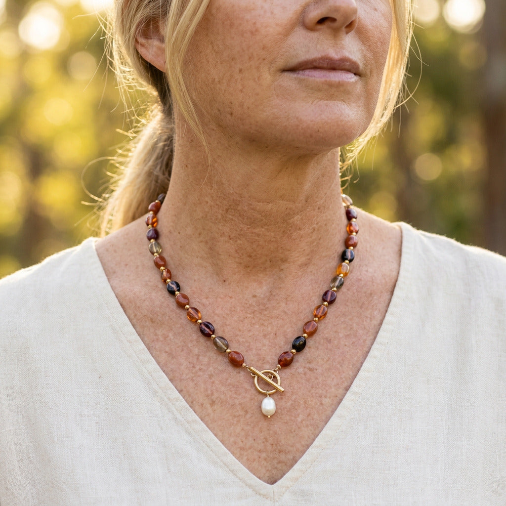 Mocha Bead Pearl Necklace