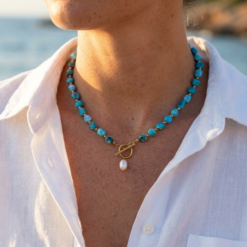 Azure Stone Pearl Necklace