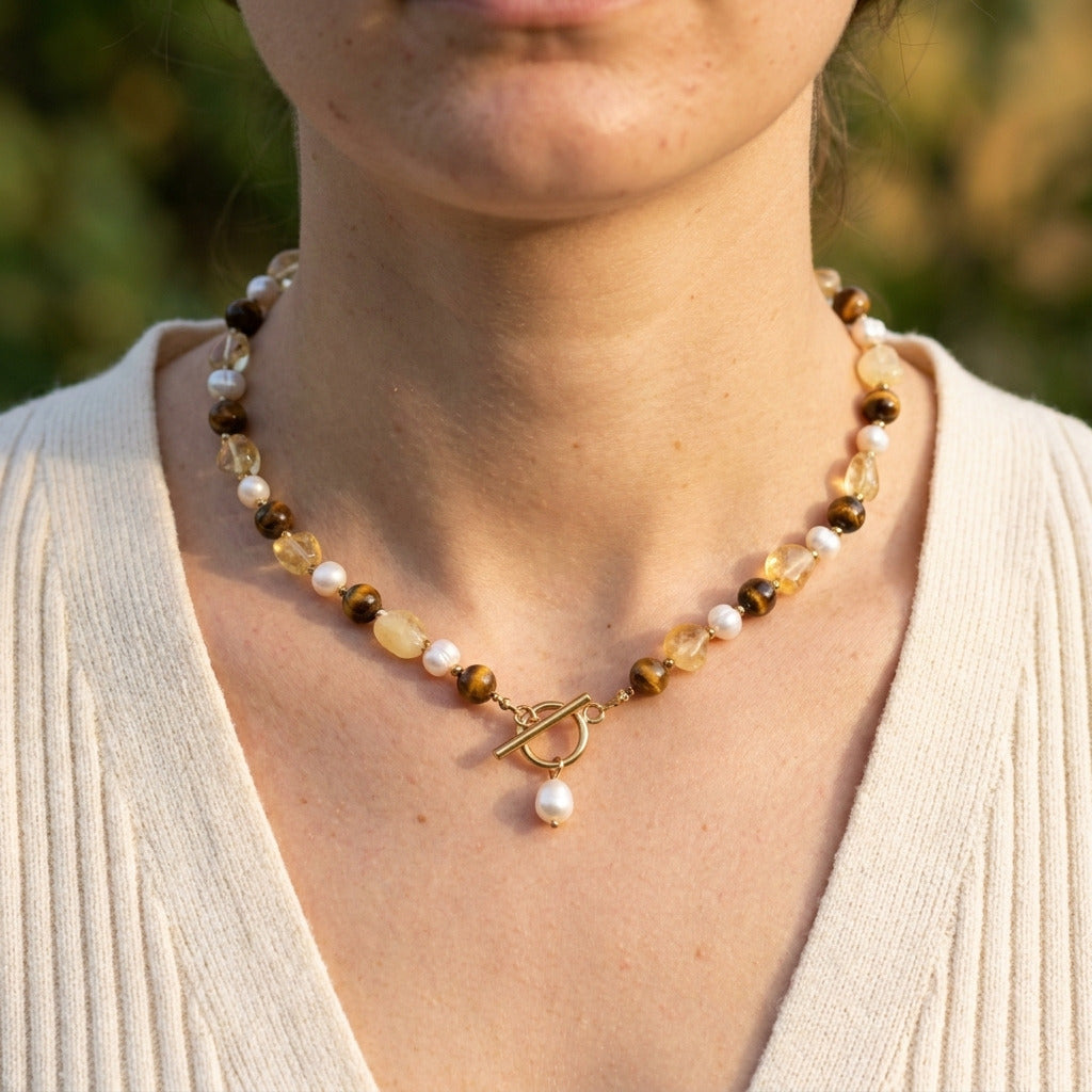 Tortoise Stone Pearl Necklace