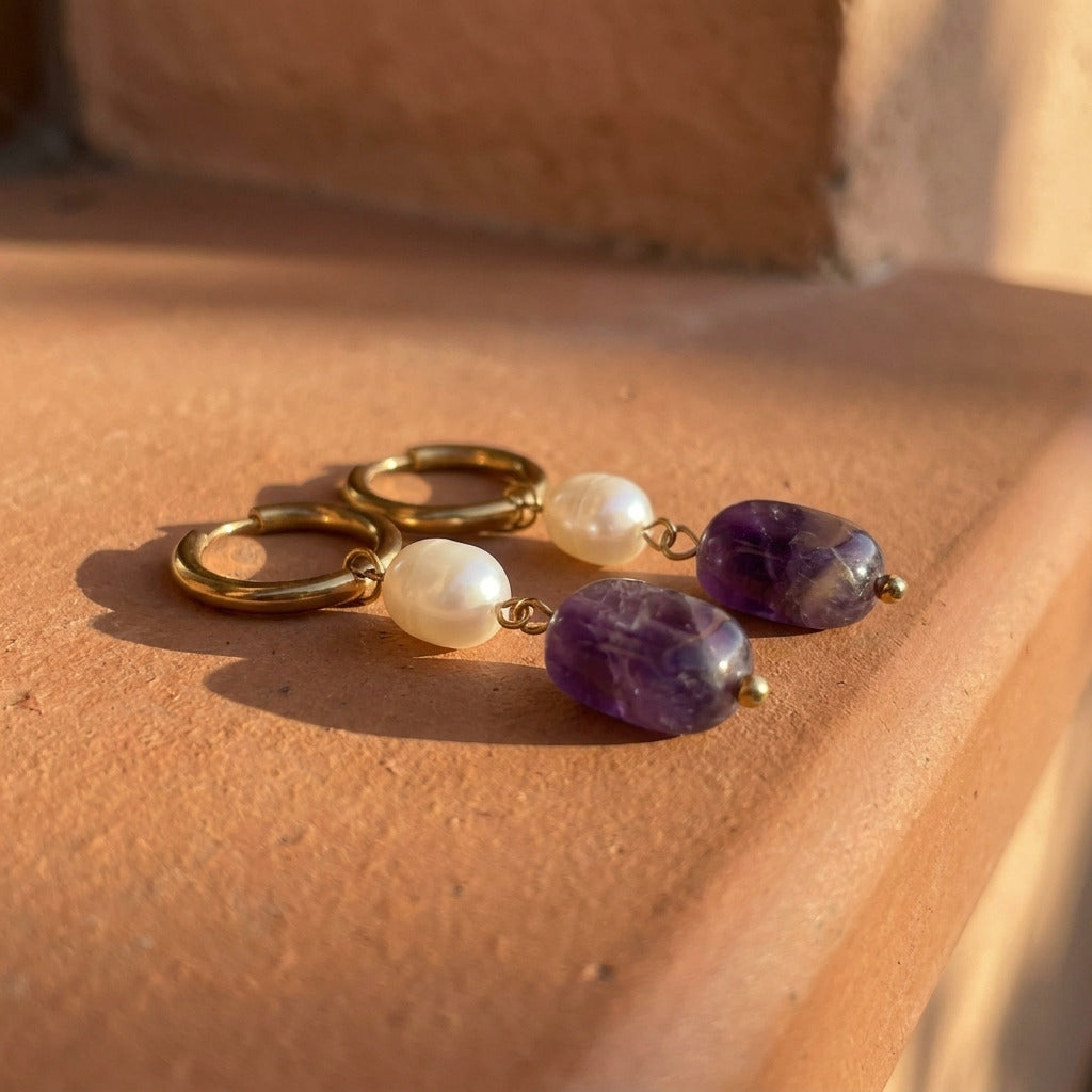 Amethyst Pearl Drop Earring