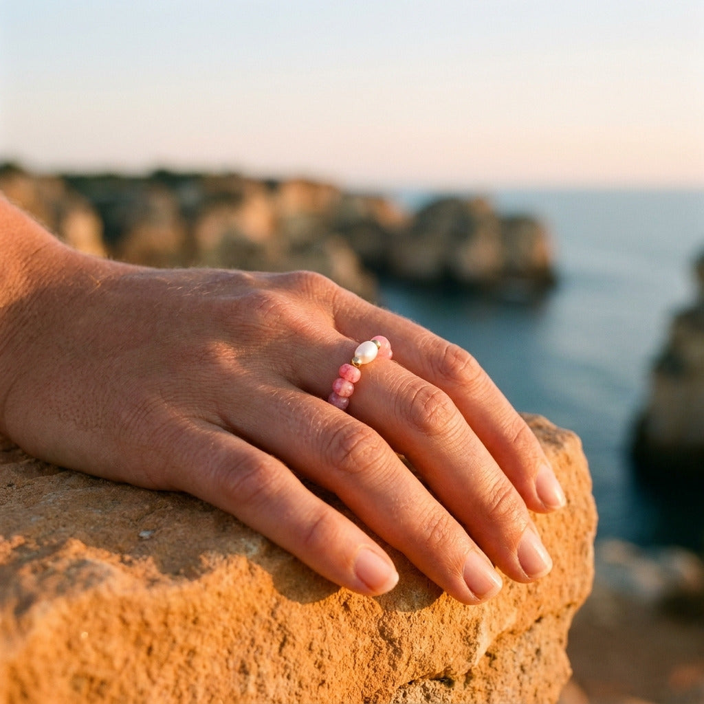 Pink Mix Bead Pearl Ring