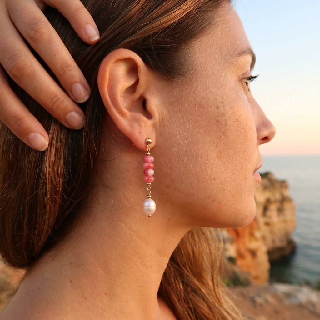Pink Mix Bead Pearl Earring