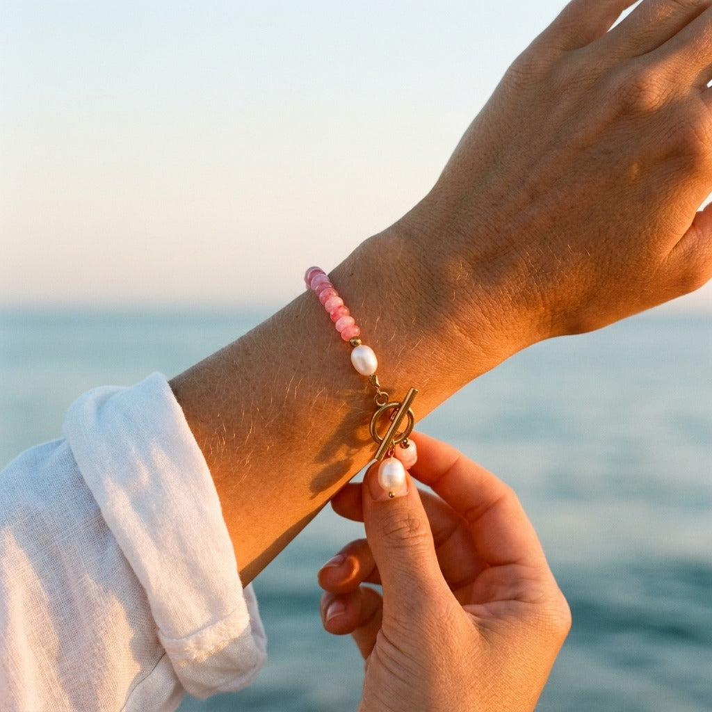 Pink Mix Bead Pearl Bracelet