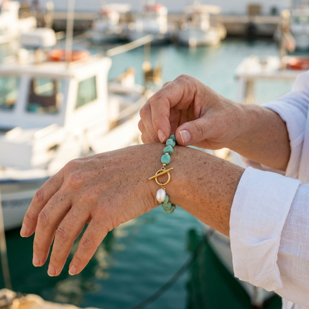 Amazonite Stone Pearl Bracelet