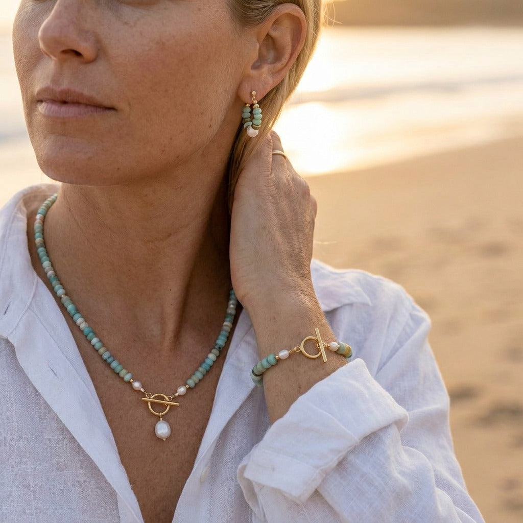 Turquoise Bead Pearl Set