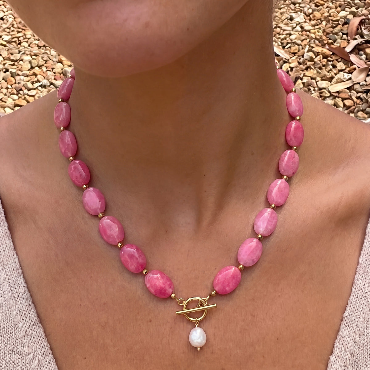 Pink Pebble Pearl Necklace