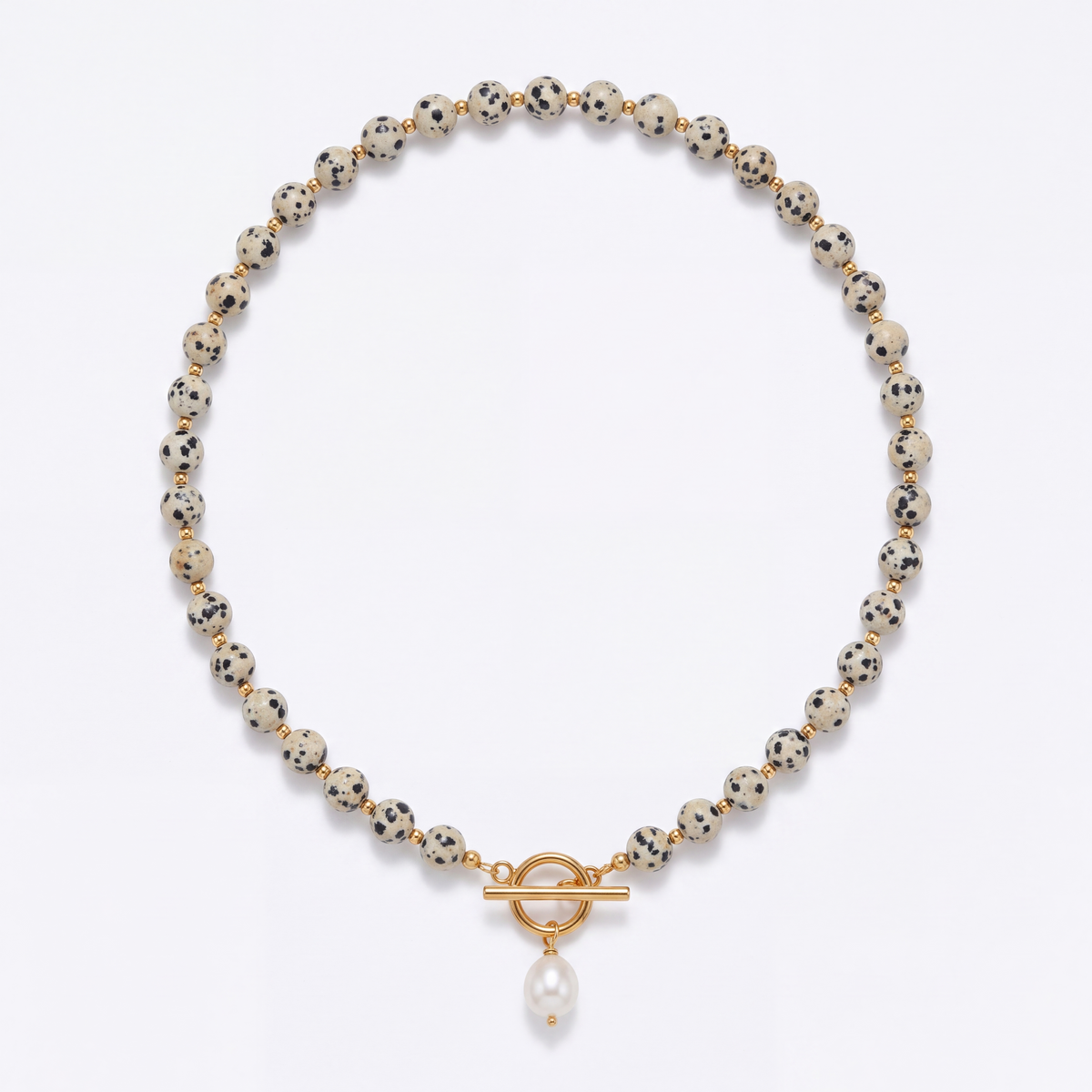Dalmatian Jasper Pearl Necklace