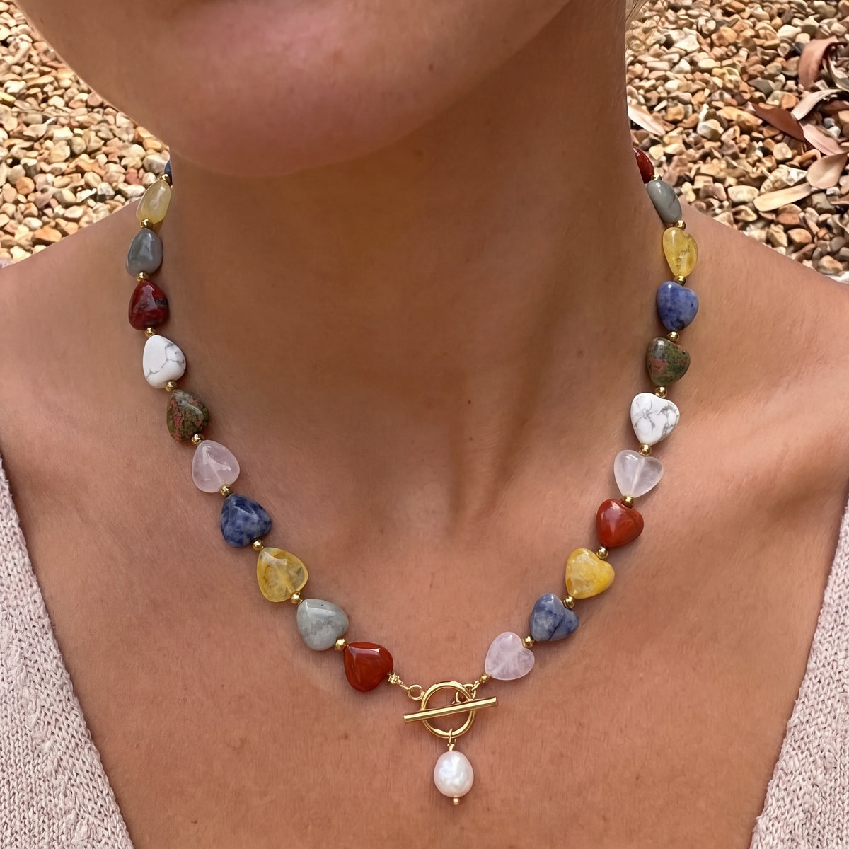 Mixed Heart Pearl Necklace