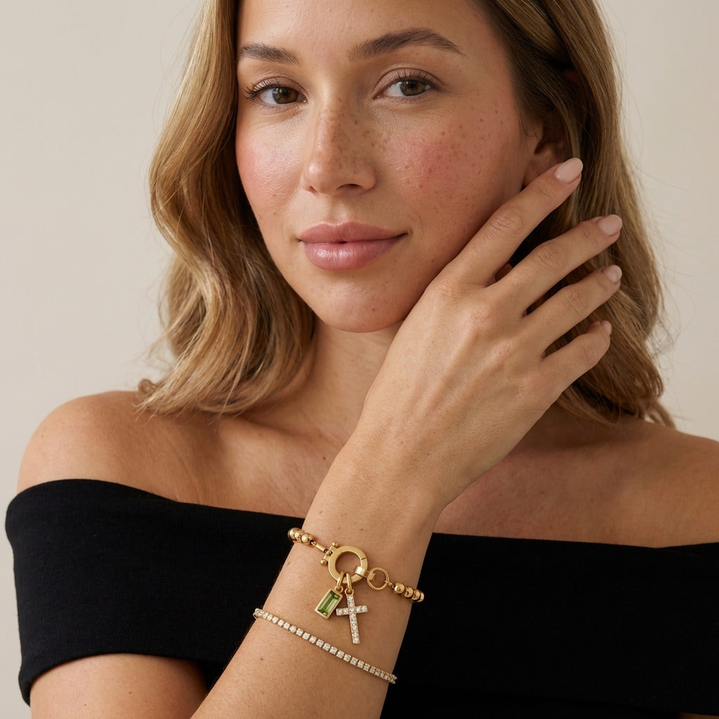 Birthstone Cross Bead Bracelet