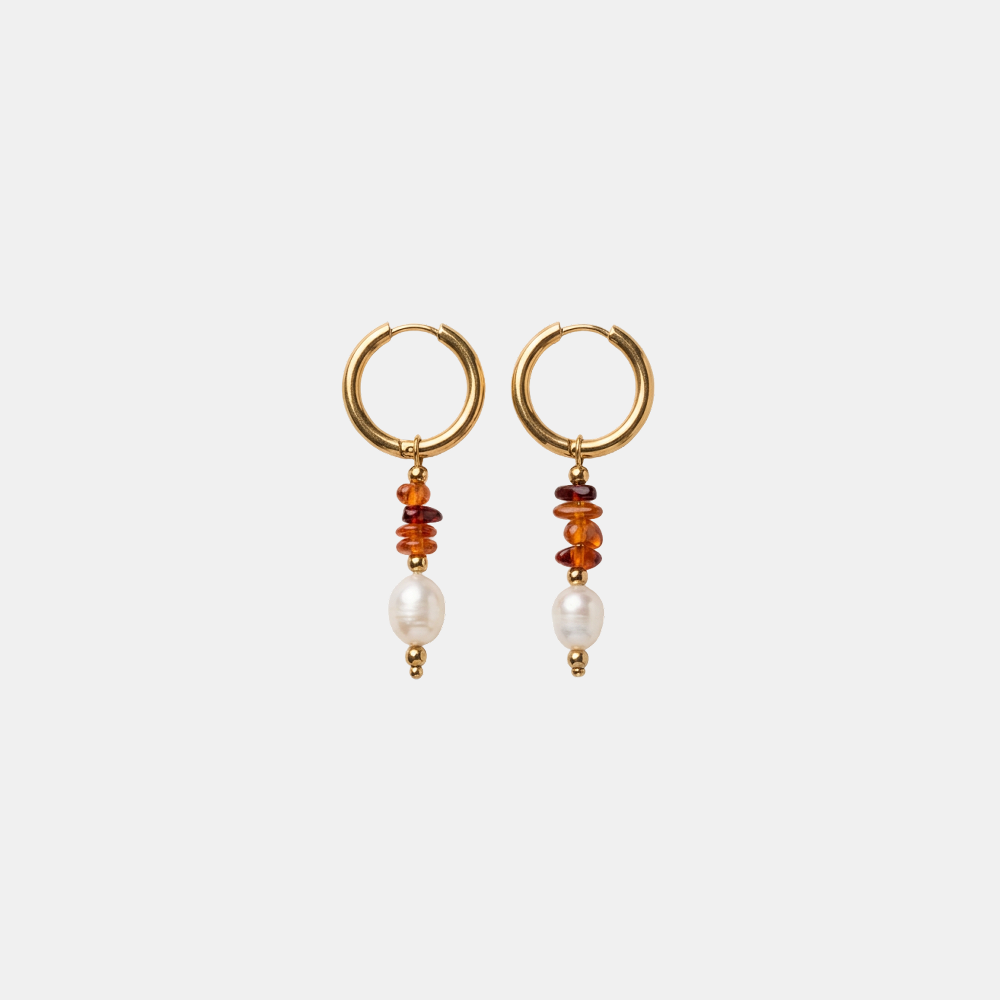 Amber Bead Pearl Hoops