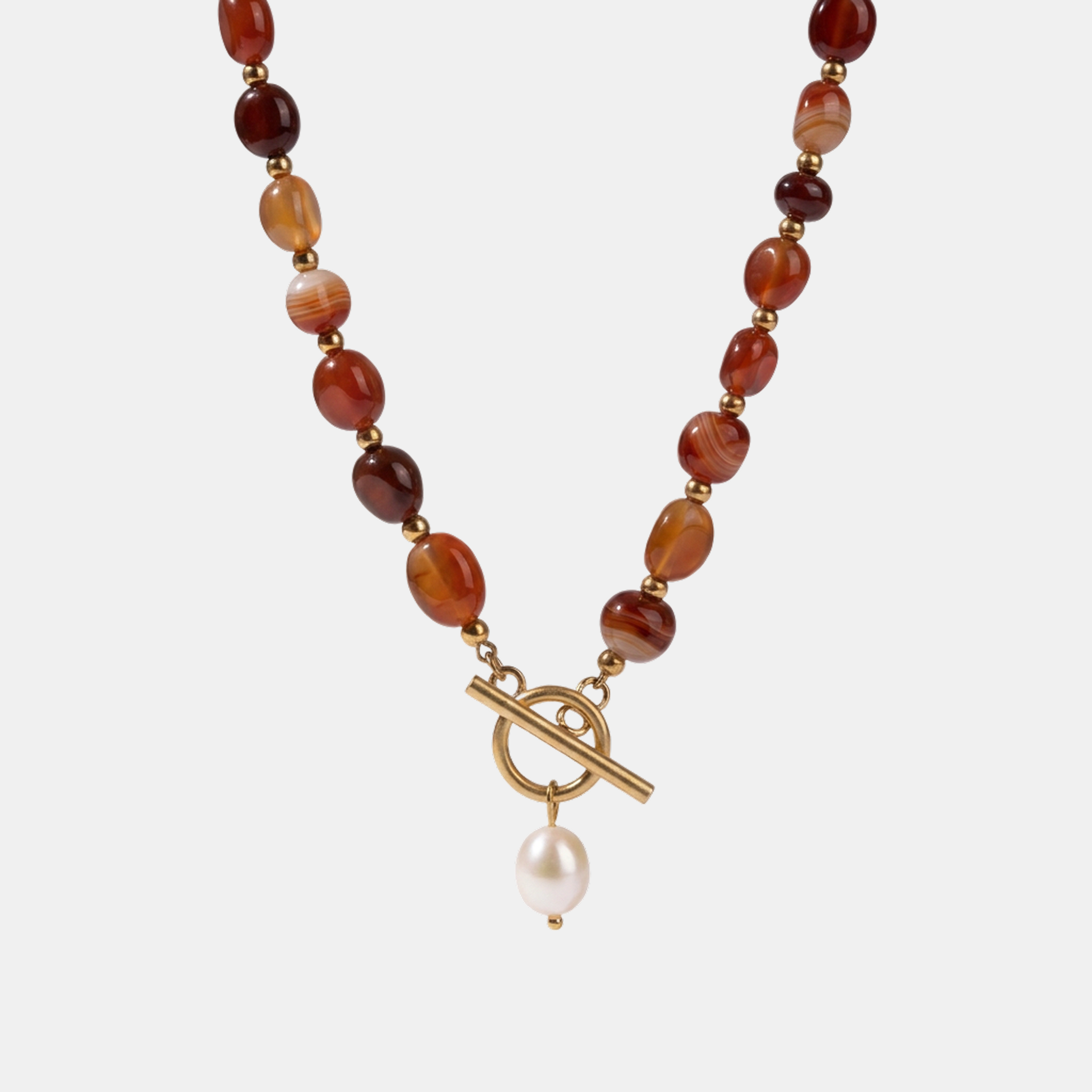 Banded Carnelian Pearl Necklace