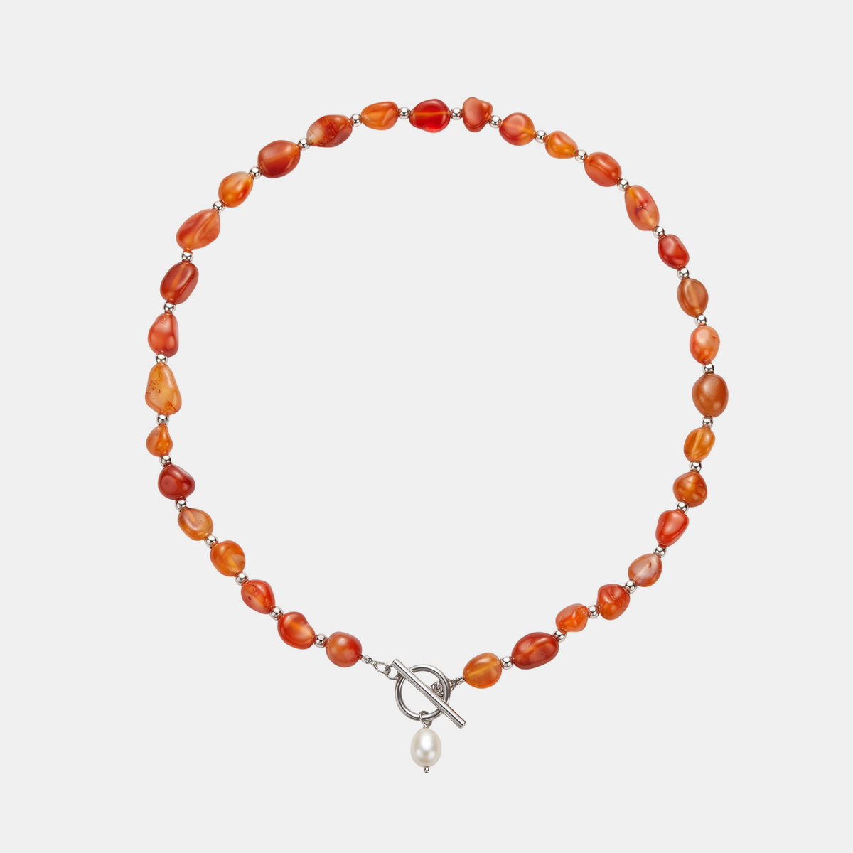 Banded Carnelian Pearl Necklace