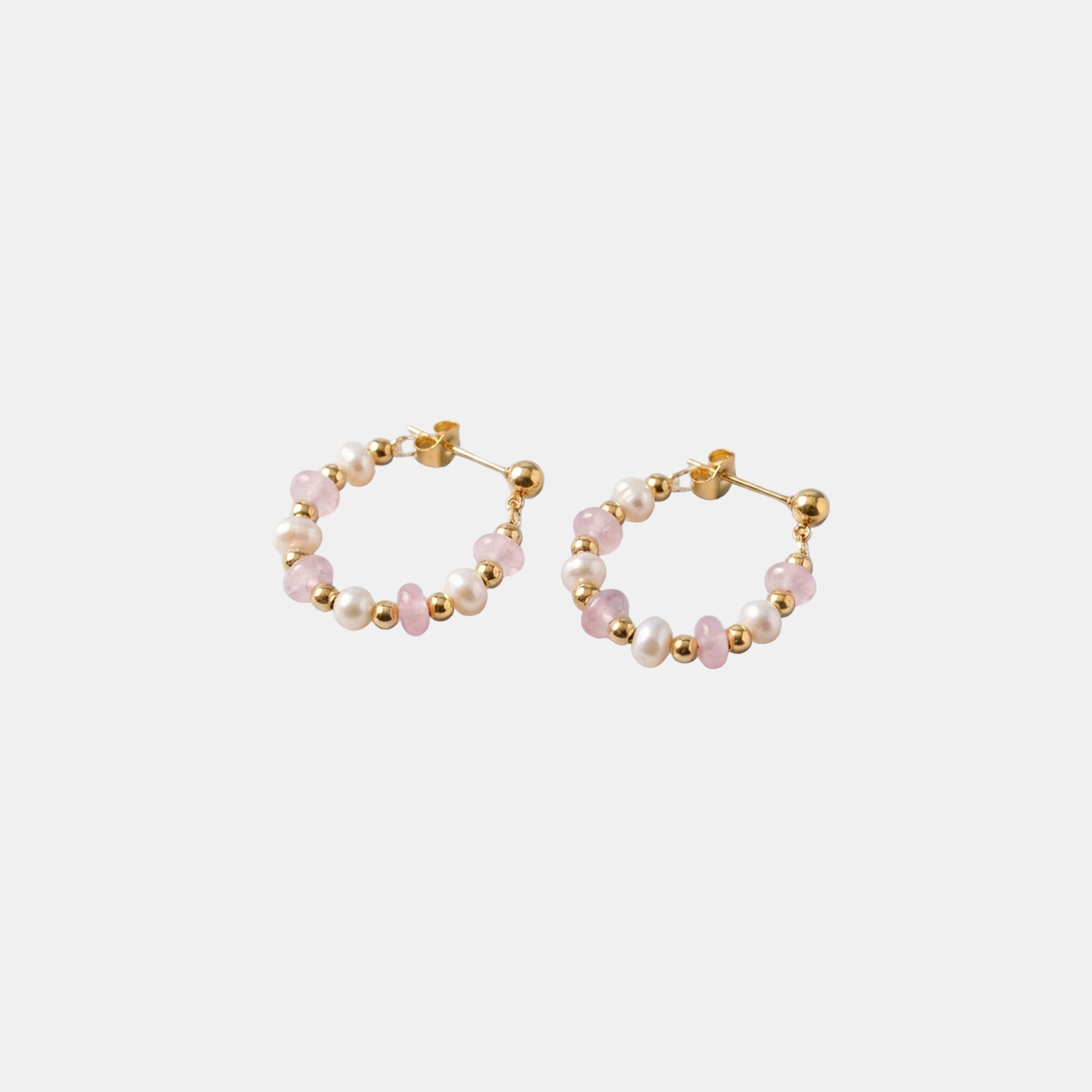 Pink Bead Pearl Hoops