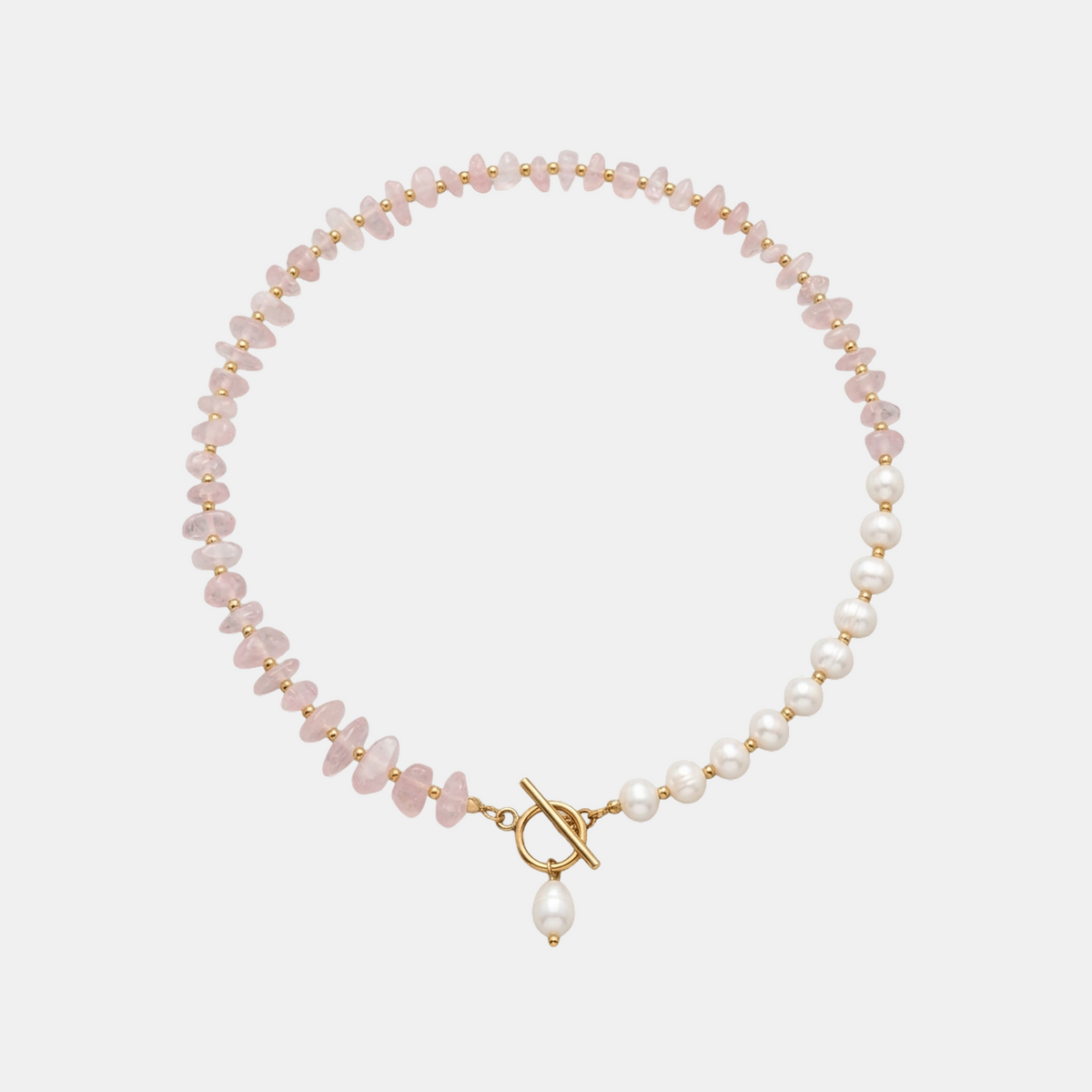 Pink Quartz Stone Pearl Necklace