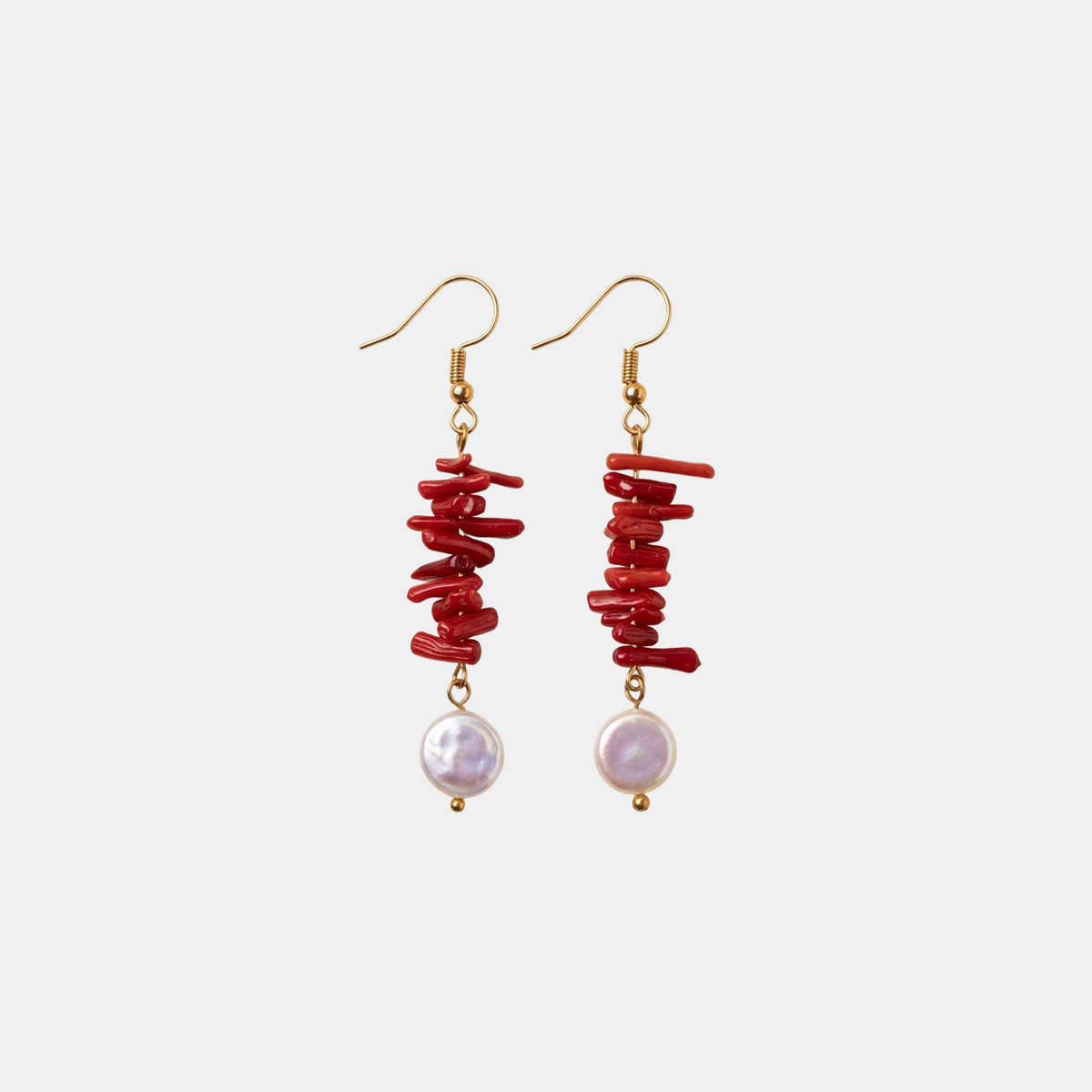 Red Coral Pearl Drop Earring