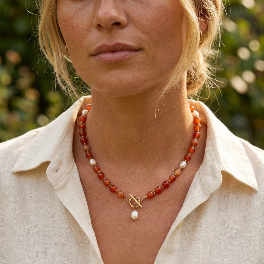 Sunset Carnelian Pearl Necklace