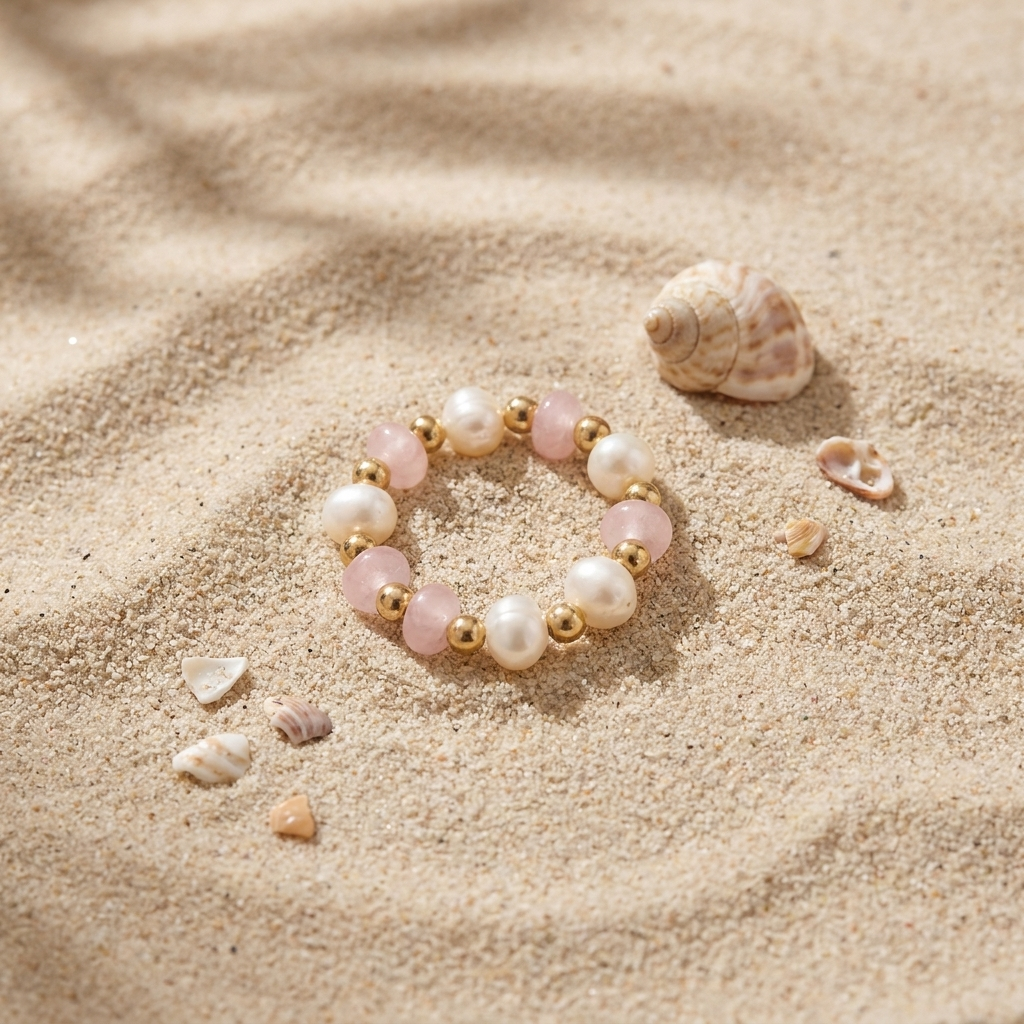Pink Bead Pearl Ring