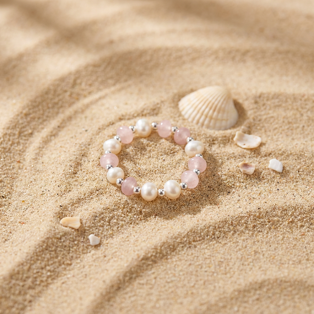 Pink Bead Pearl Ring
