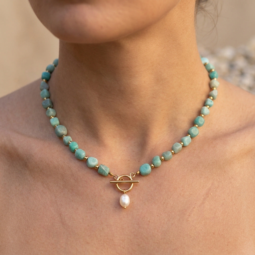 Amazonite Stone Pearl Necklace