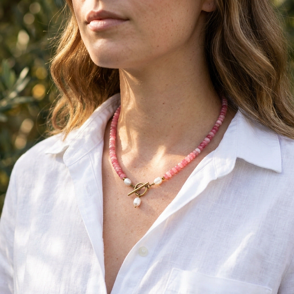 Pink Mix Bead Pearl Necklace