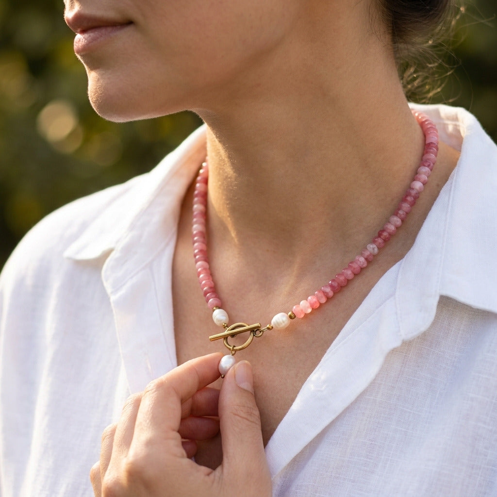 Pink Mix Bead Pearl Necklace