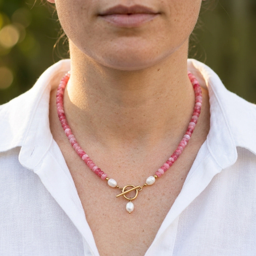 Pink Mix Bead Pearl Necklace
