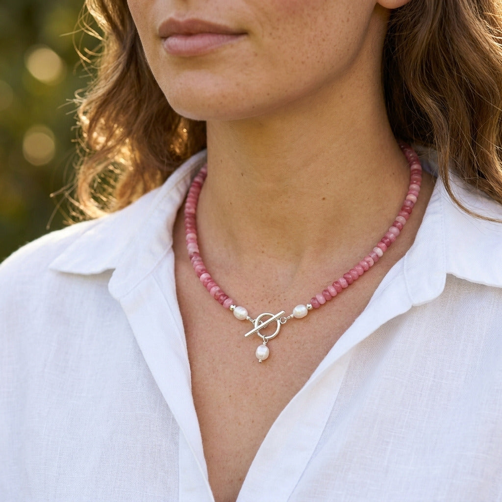Pink Mix Bead Pearl Necklace