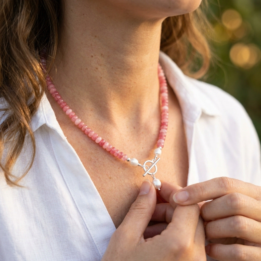 Pink Mix Bead Pearl Necklace