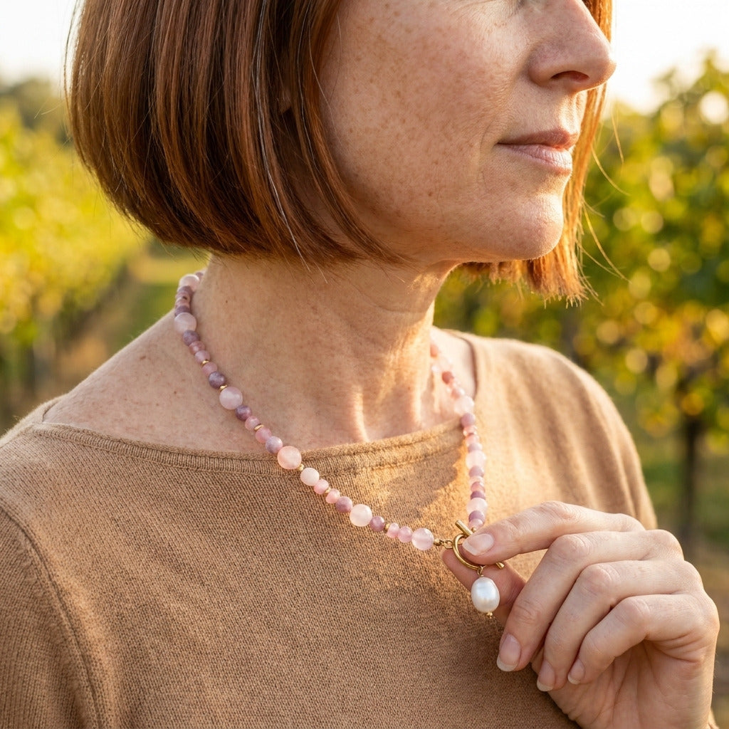 Pink Blossom Stone Pearl Necklace