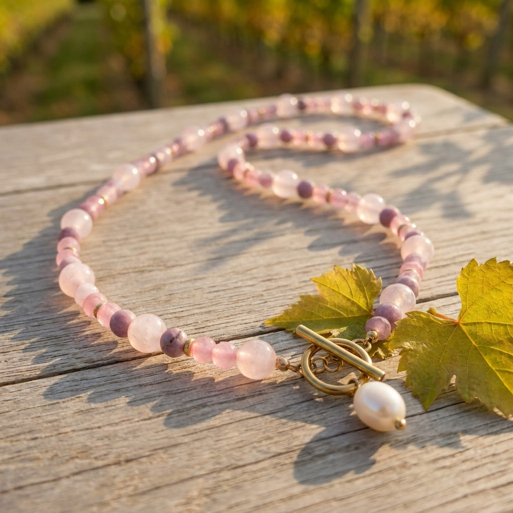 Pink Blossom Stone Pearl Necklace