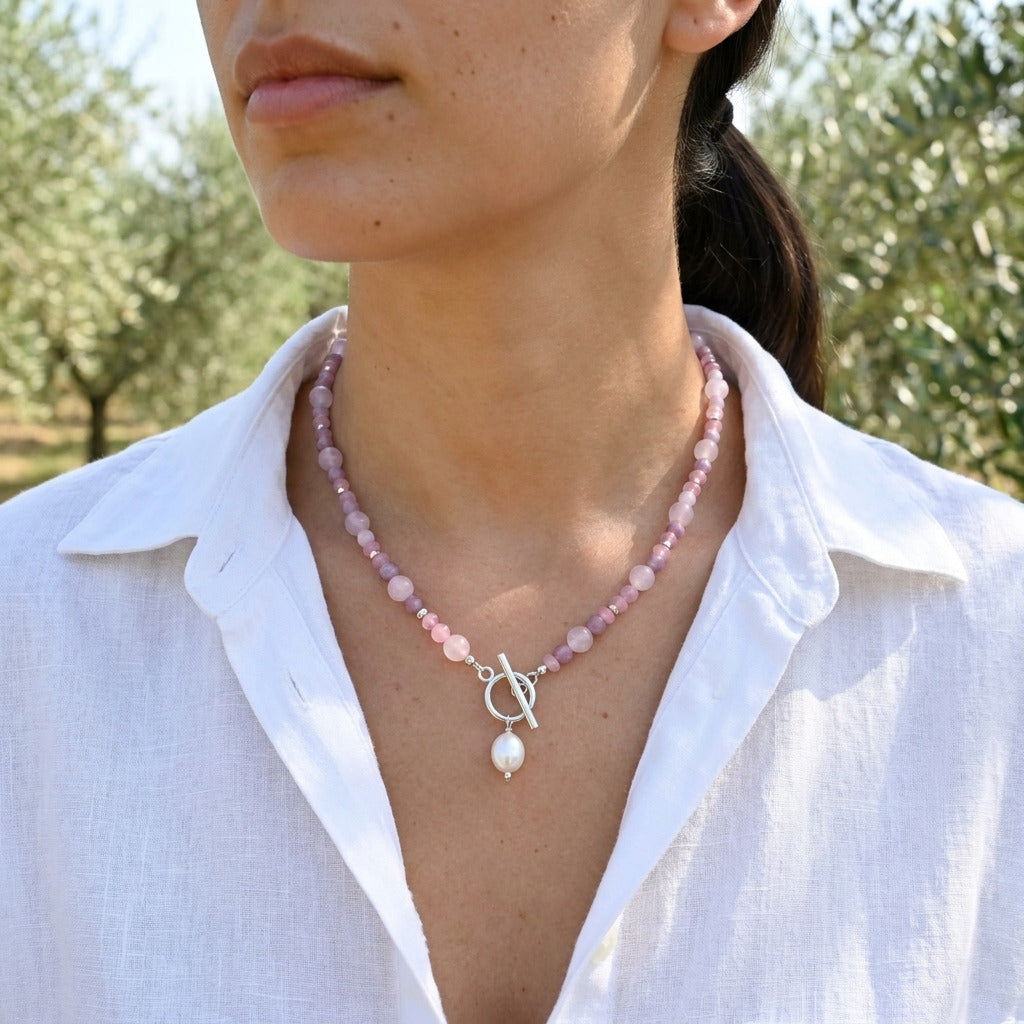 Pink Blossom Stone Pearl Necklace