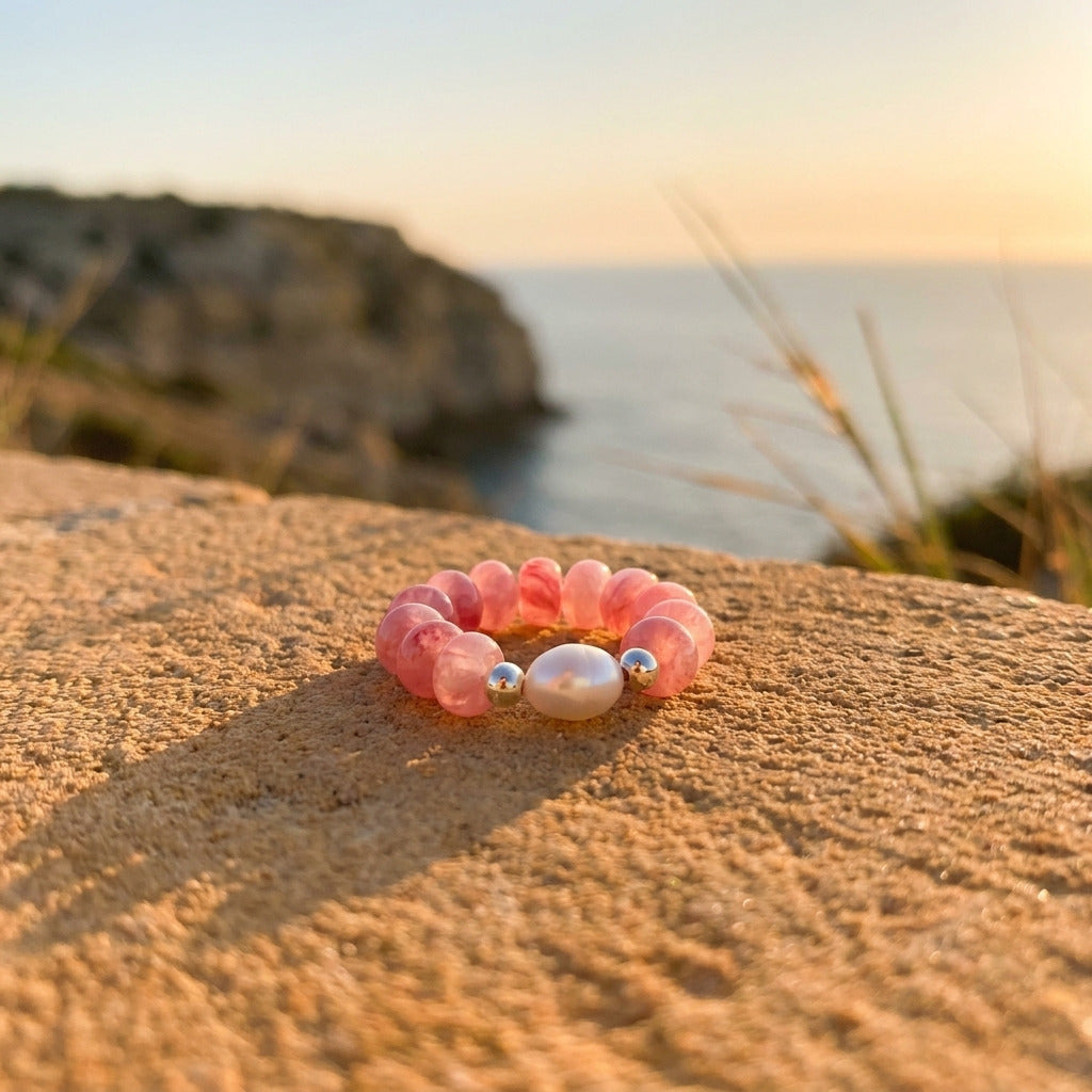 Pink Mix Bead Pearl Ring