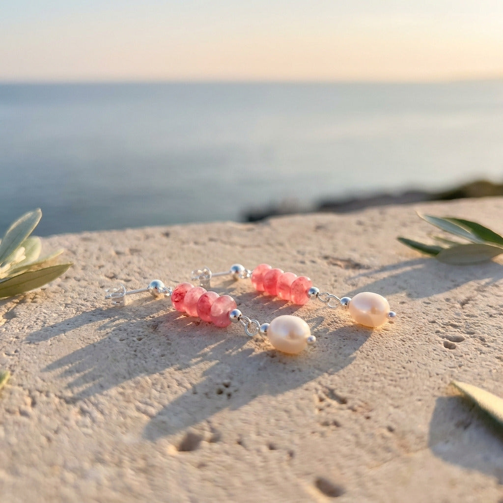 Pink Mix Bead Pearl Earring