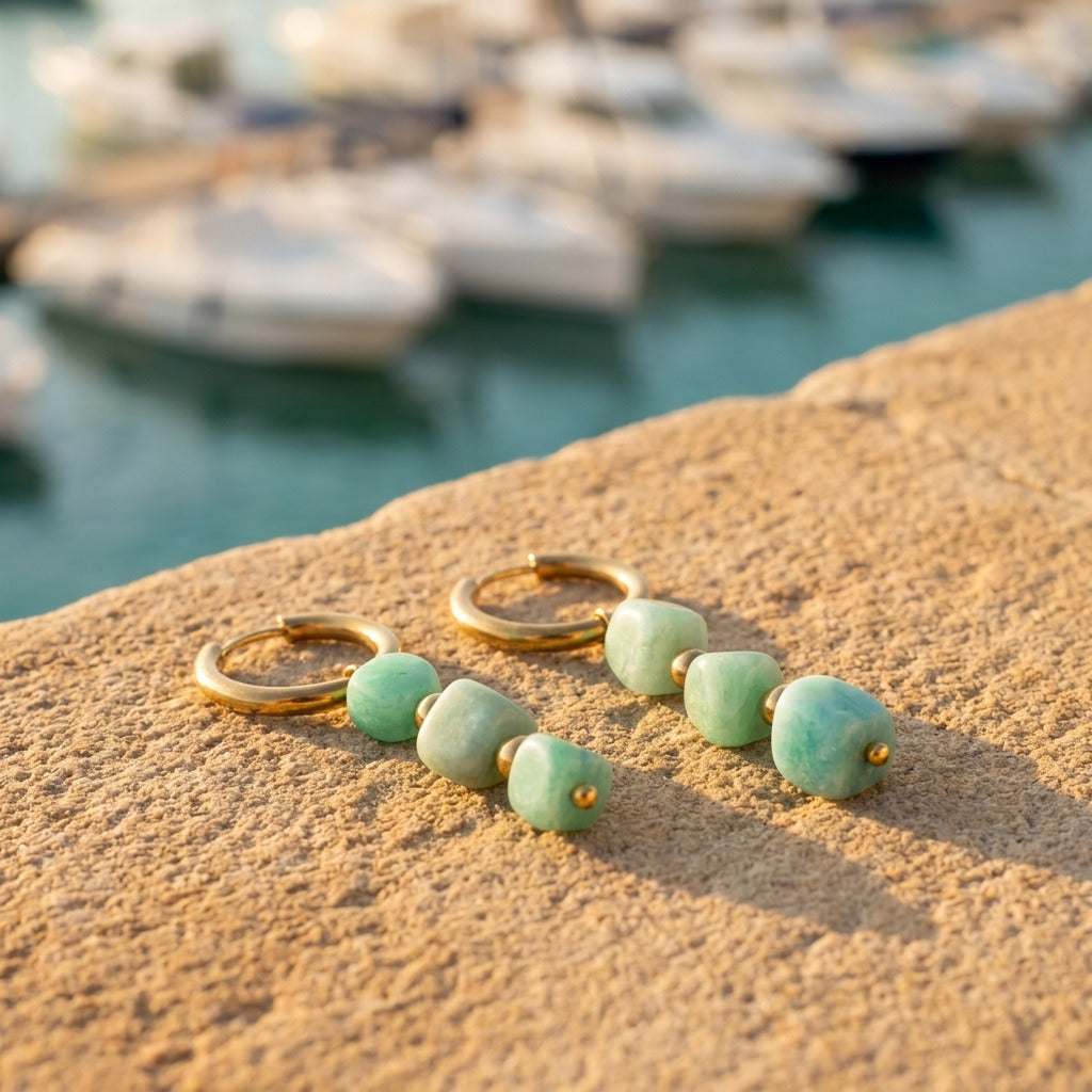 Amazonite Stone Pearl Earring