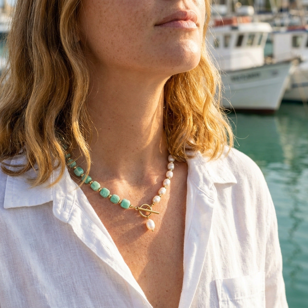 Amazonite Mix Pearl Necklace