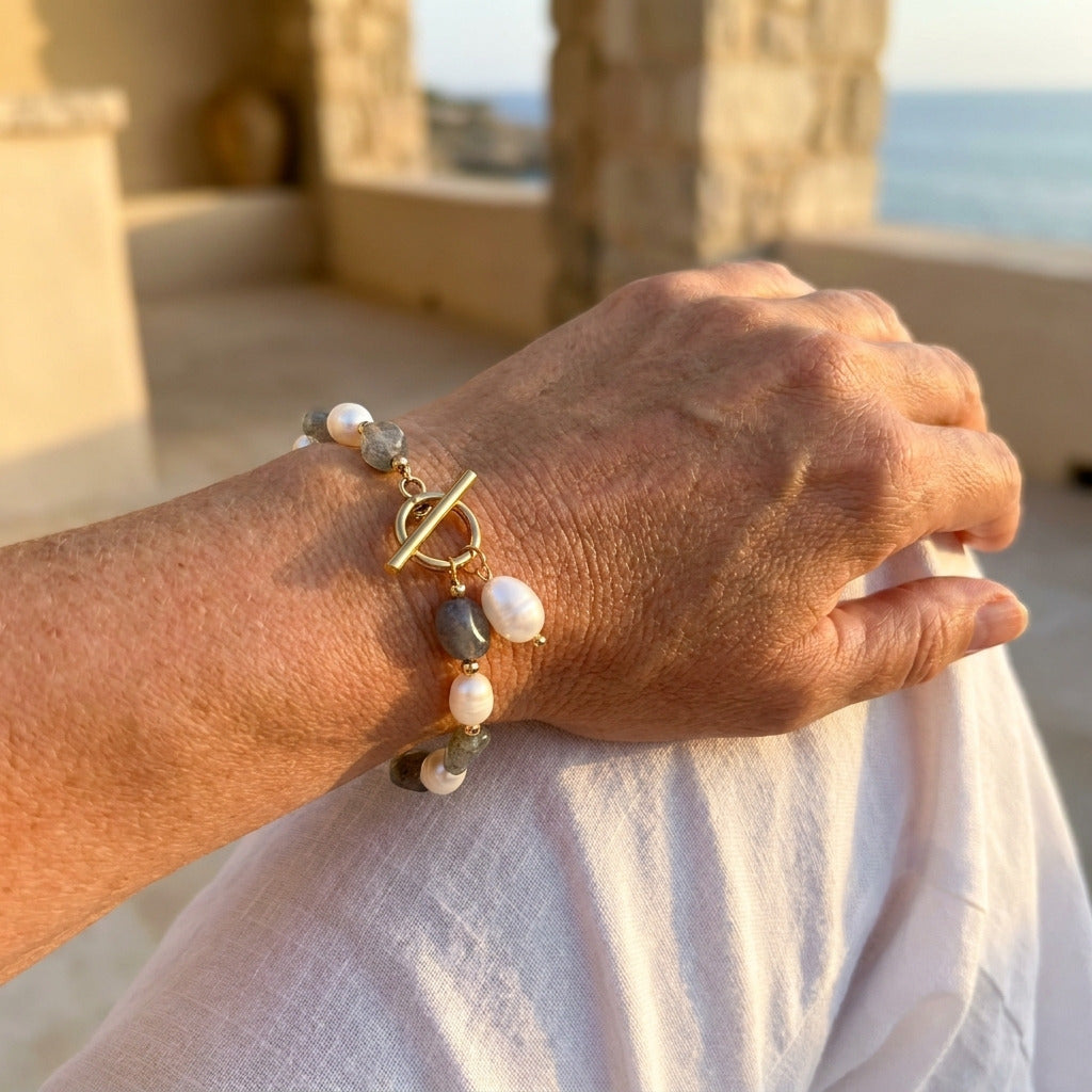 Labradorite Pearl Bracelet