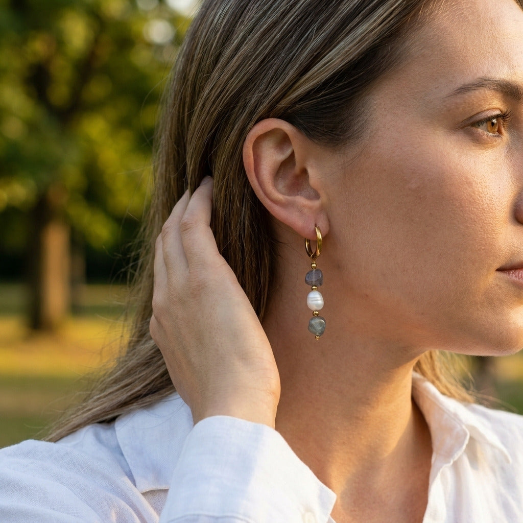 Labradorite Pearl Earring