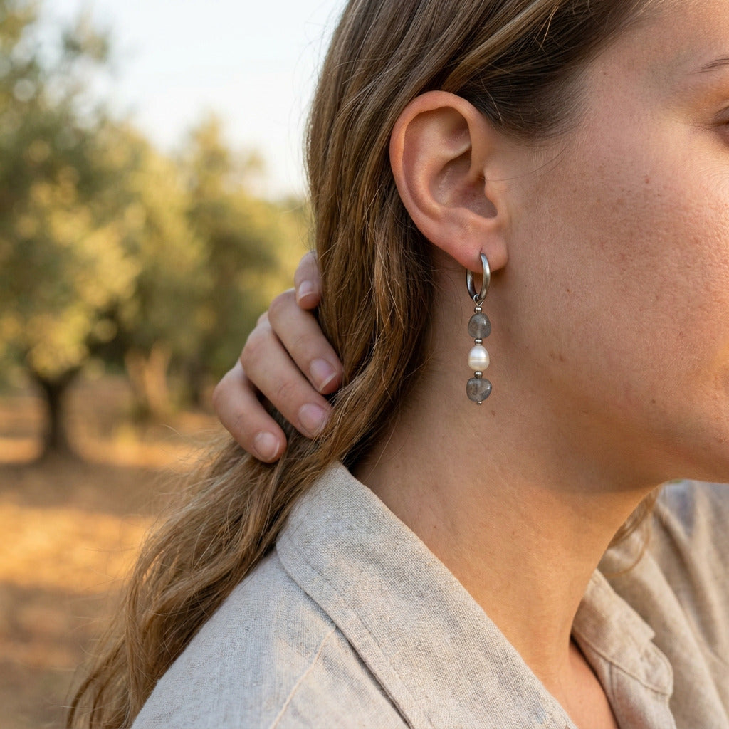 Labradorite Pearl Earring