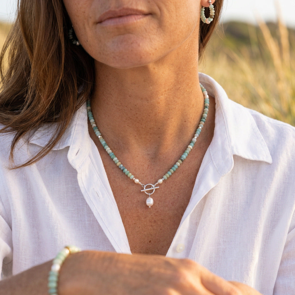 Turquoise Bead Pearl Set