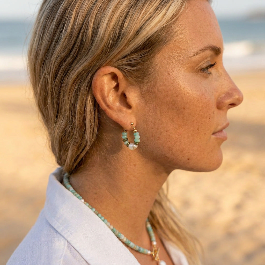 Turquoise Bead Pearl Set